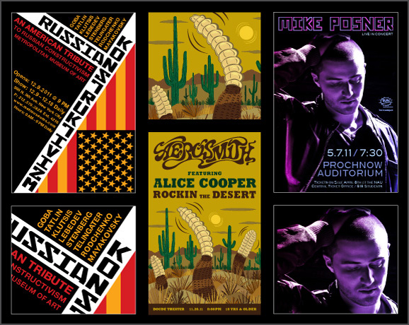 Events posters showscasing typography, illustration, and photography